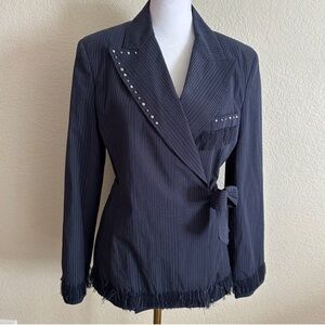 Aglini Dark Navy Pinstripe Blazer with Studded Accents Sz L